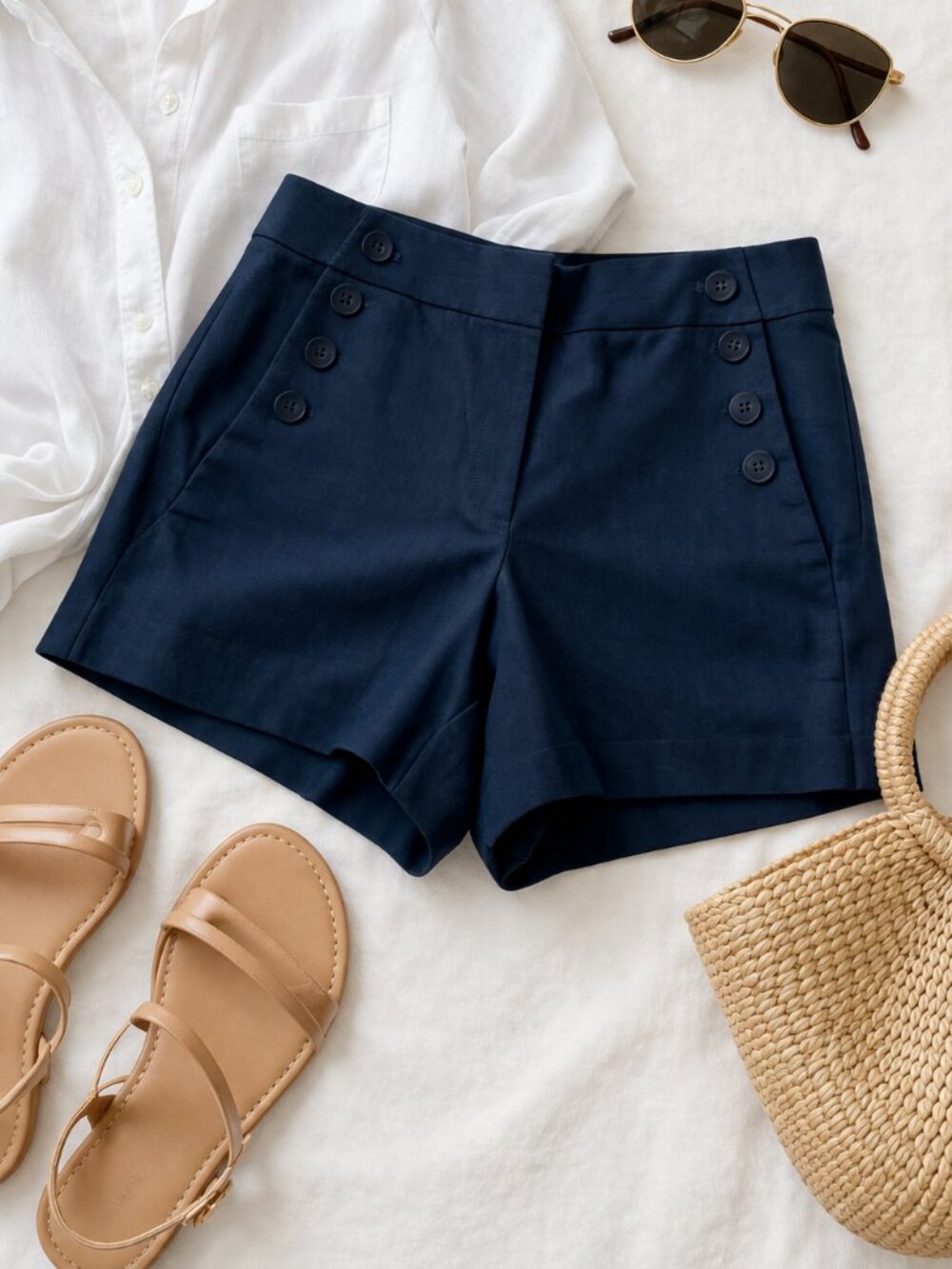LOFT Riviera Shorts Navy High-Waist Button Detail Size 8 NWT Tailored Nautical